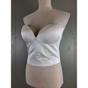 Wonderbra Bustier Womens 34D White Strapless Longline Satin Underwire Bridal Top